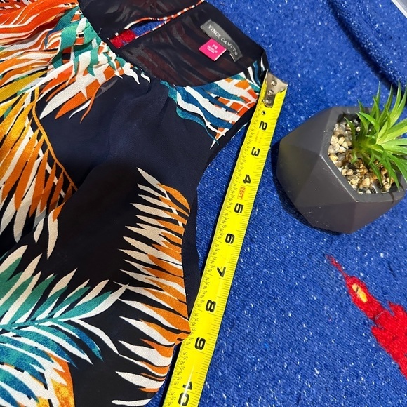 😊Vince Camuto Sundress  Multicolor Palms Sheer Sleeveless Scoop Neck size PS - Picture 8 of 11